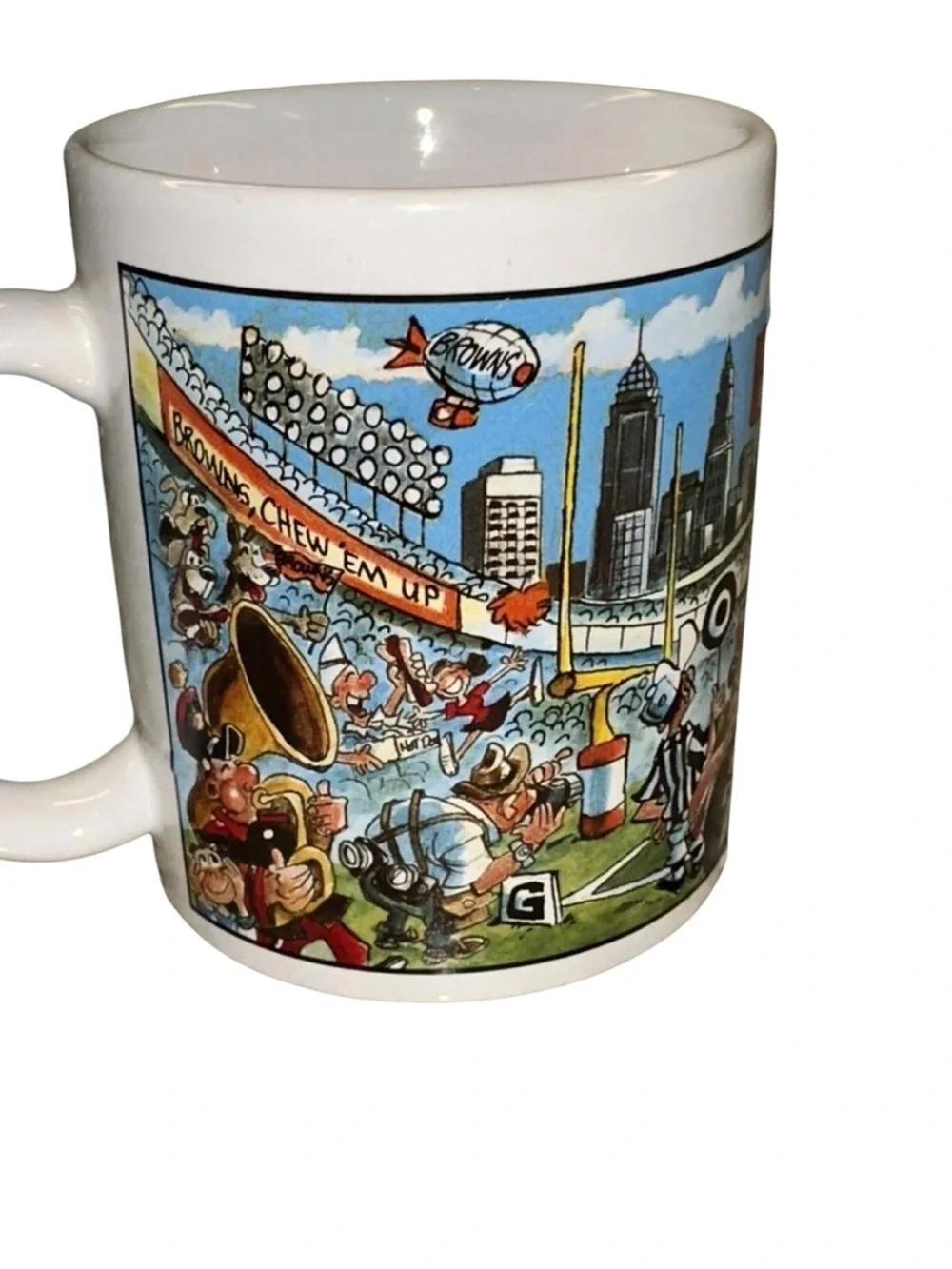Vintage 1989 Cleveland Browns Coffee Mug Cartoon Stadium Art by Bruce Day